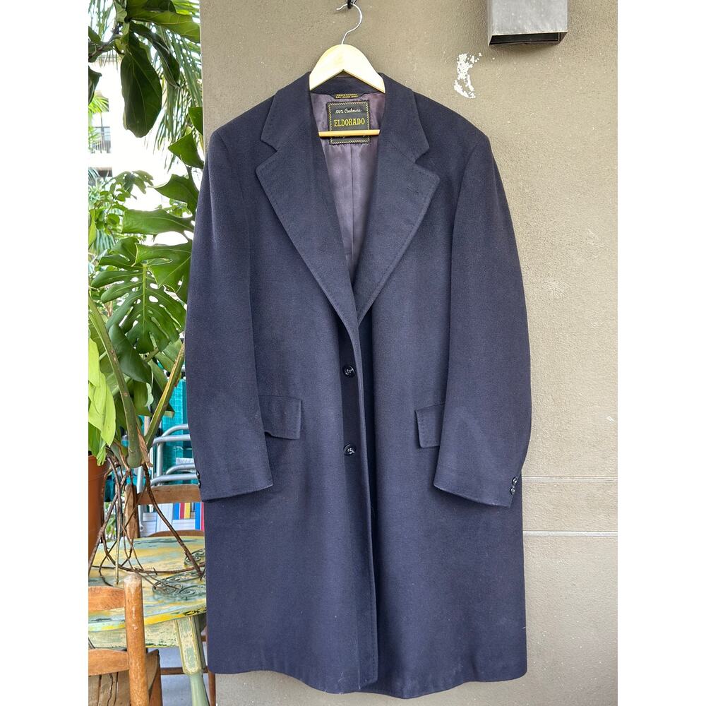 Vintage ELDORADO Men’s 46 100% Cashmere Union Made USA Blue Long Overcoat Jacket